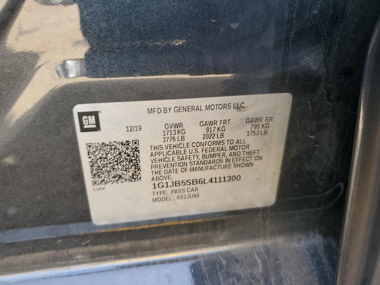 2020 Chevrolet Sonic Ls VIN: 1G1JB5SB6L4111300 Lot: 82535135