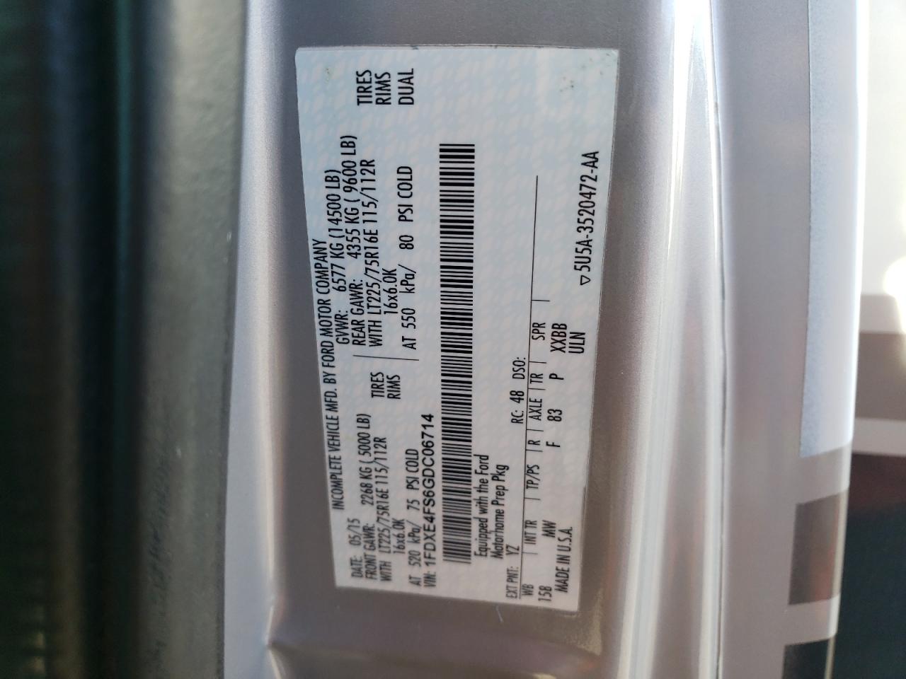 2016 Ford Econoline E450 Super Duty Cutaway Van VIN: 1FDXE4FS6GDC06714 Lot: 84256905