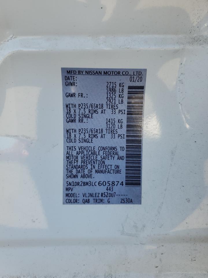 2020 Nissan Pathfinder Sv VIN: 5N1DR2BM3LC605874 Lot: 85337925