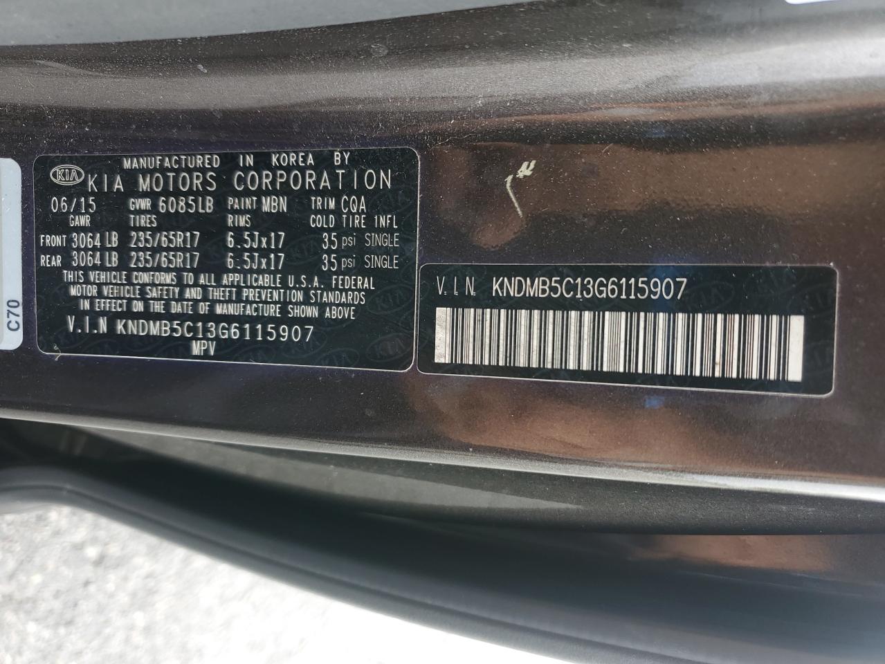 2016 Kia Sedona Lx VIN: KNDMB5C13G6115907 Lot: 85141775