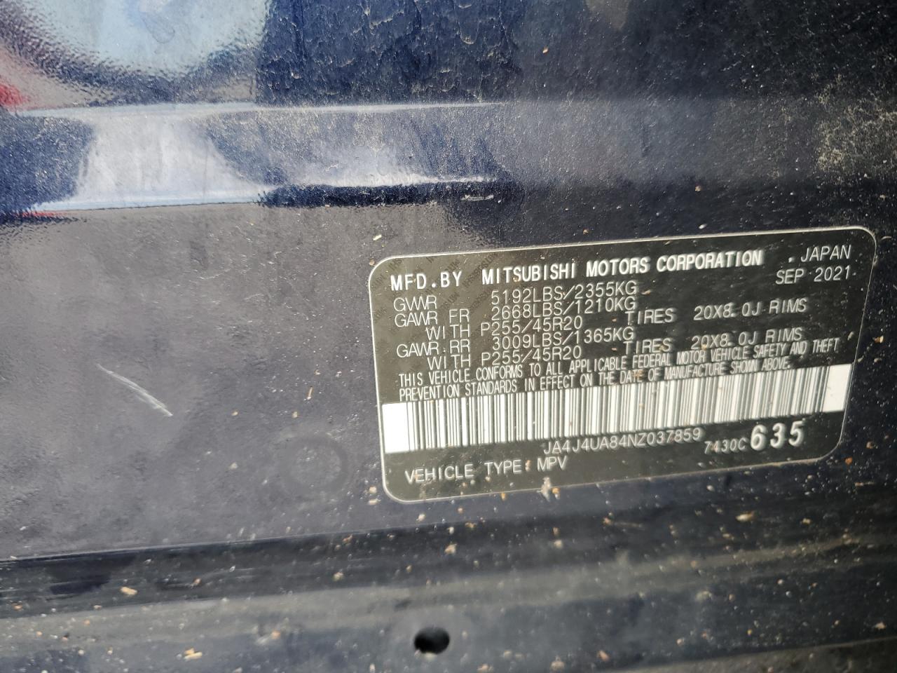 2022 Mitsubishi Outlander Se VIN: JA4J4UA84NZ037859 Lot: 82709705