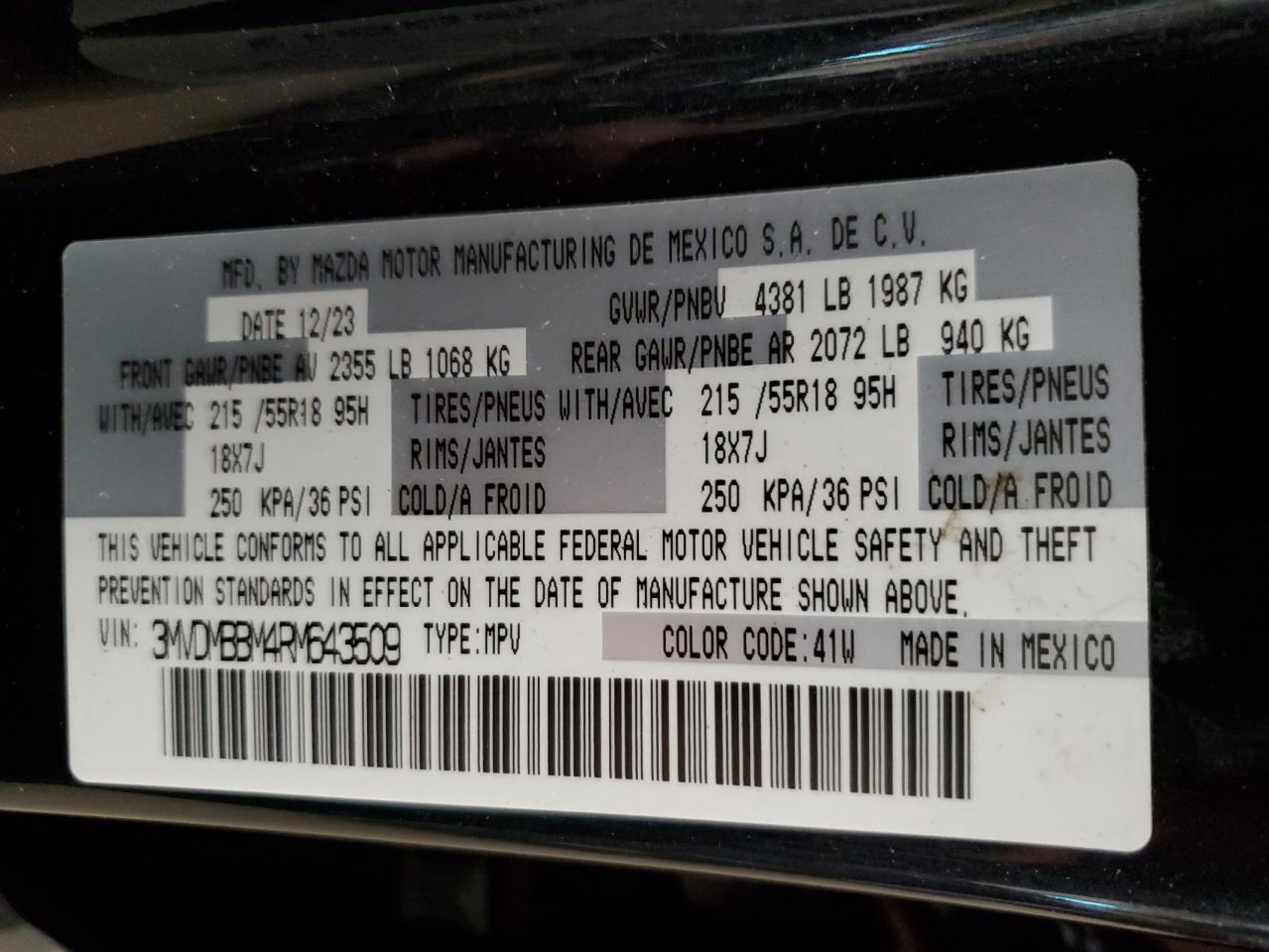 2024 Mazda Cx-30 Select VIN: 3MVDMBBM4RM643509 Lot: 89888745