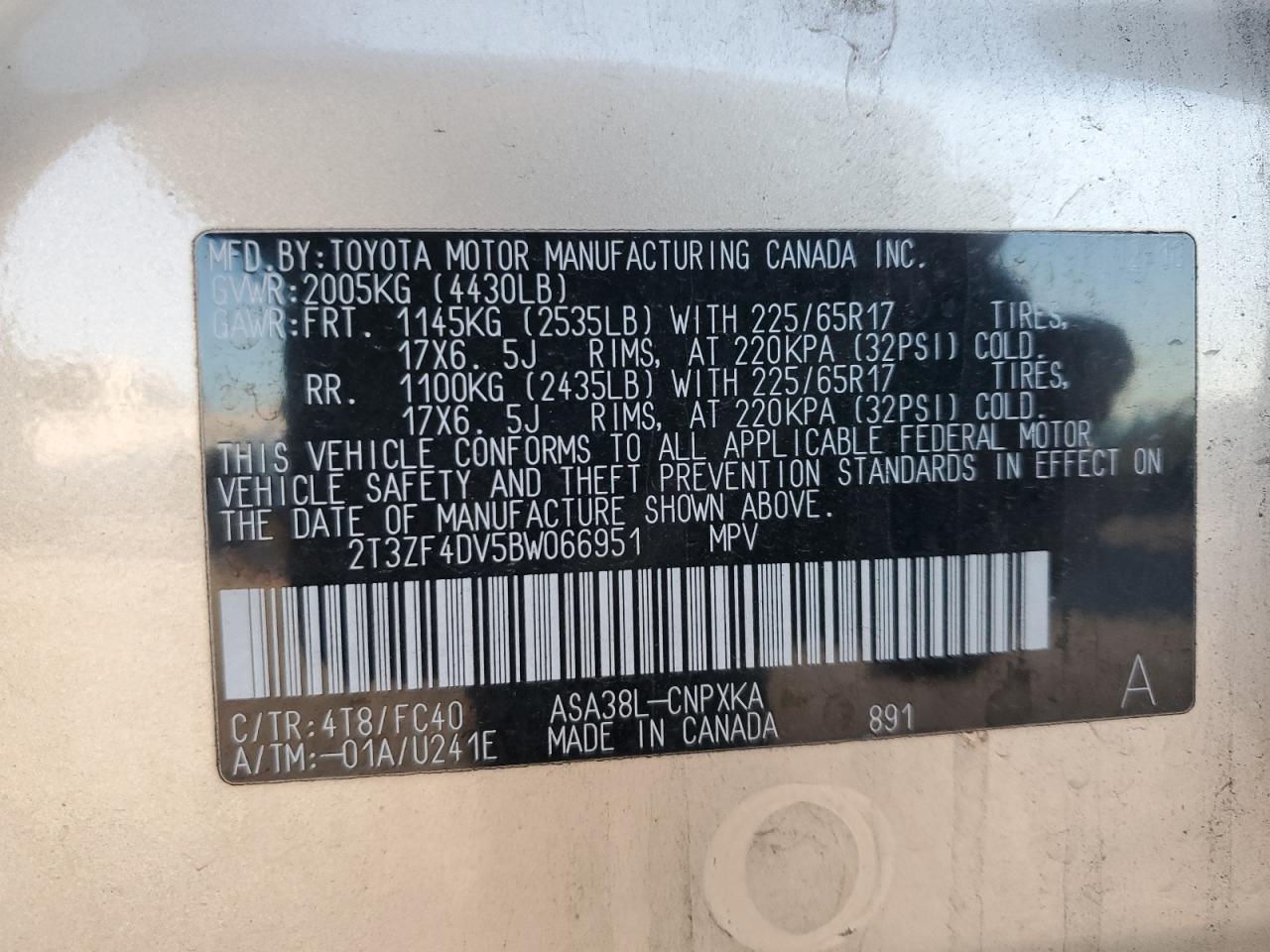 2011 Toyota Rav4 VIN: 2T3ZF4DV5BW066951 Lot: 82674905