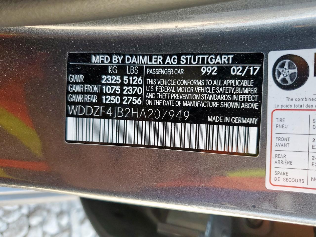 2017 Mercedes-Benz E 300 VIN: WDDZF4JB2HA207949 Lot: 85328425