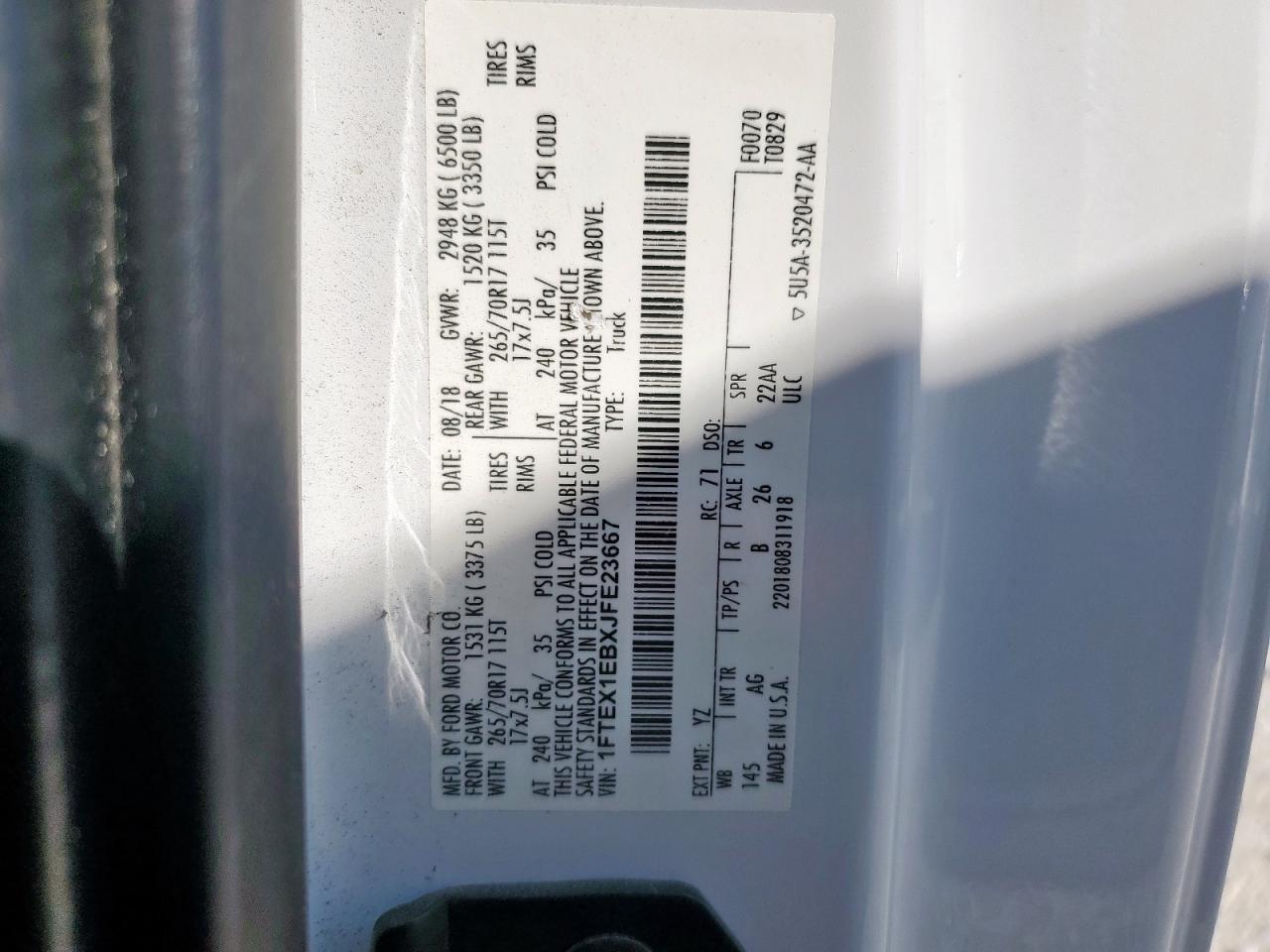 2018 Ford F150 Super Cab VIN: 1FTEX1EBXJFE23667 Lot: 89739135