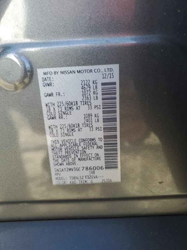 2016 Nissan Rogue S VIN: 5N1AT2MV3GC786006 Lot: 82214325