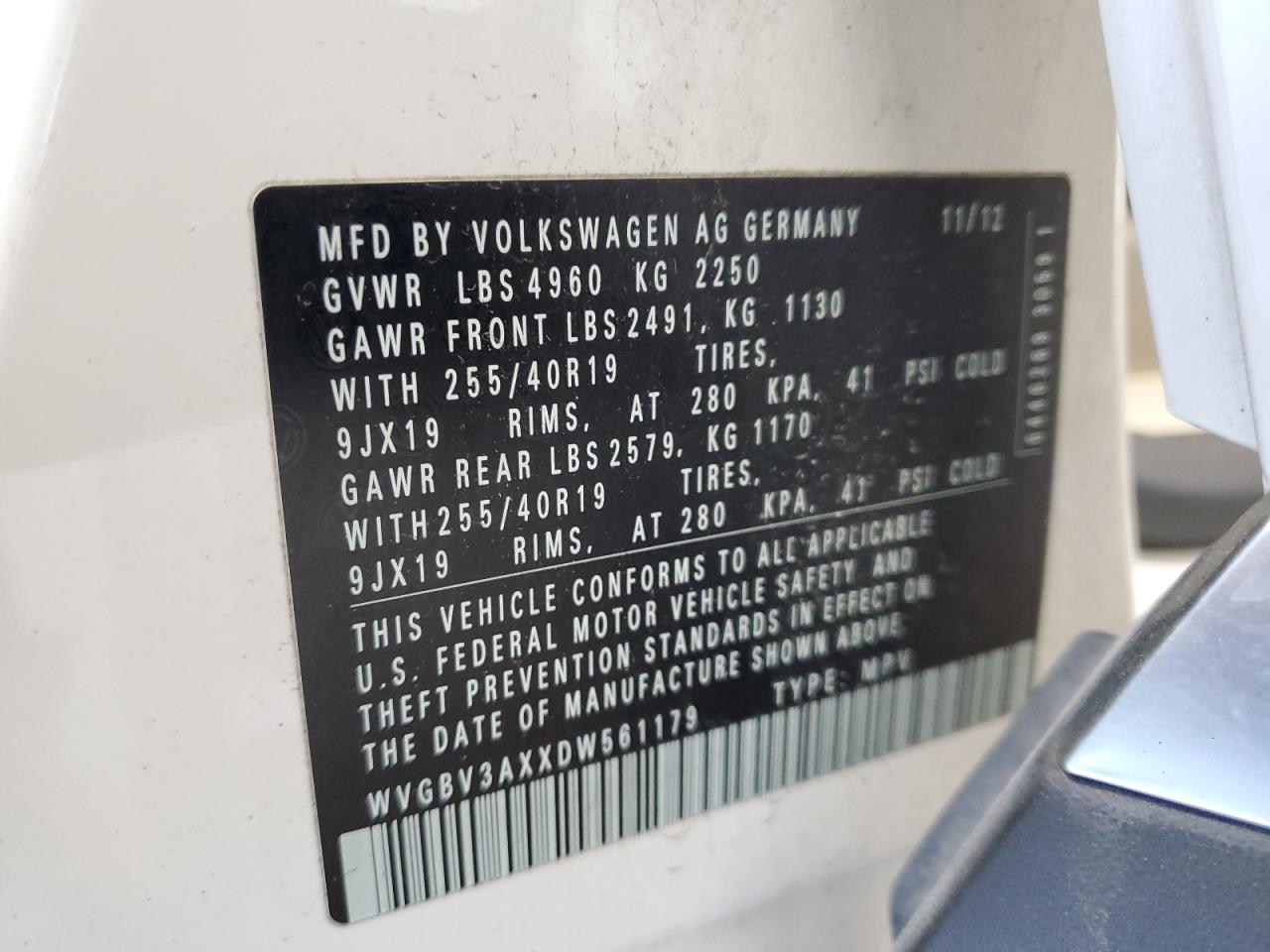 2013 Volkswagen Tiguan S VIN: WVGBV3AXXDW561179 Lot: 84910725