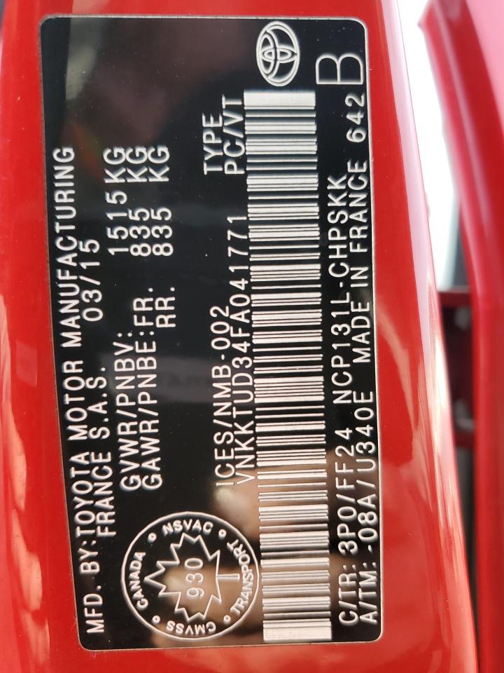 2015 Toyota Yaris VIN: VNKKTUD34FA041771 Lot: 85649105