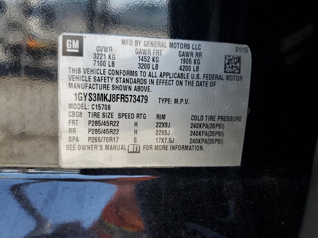 2015 Cadillac Escalade Luxury VIN: 1GYS3MKJ8FR573479 Lot: 85306385