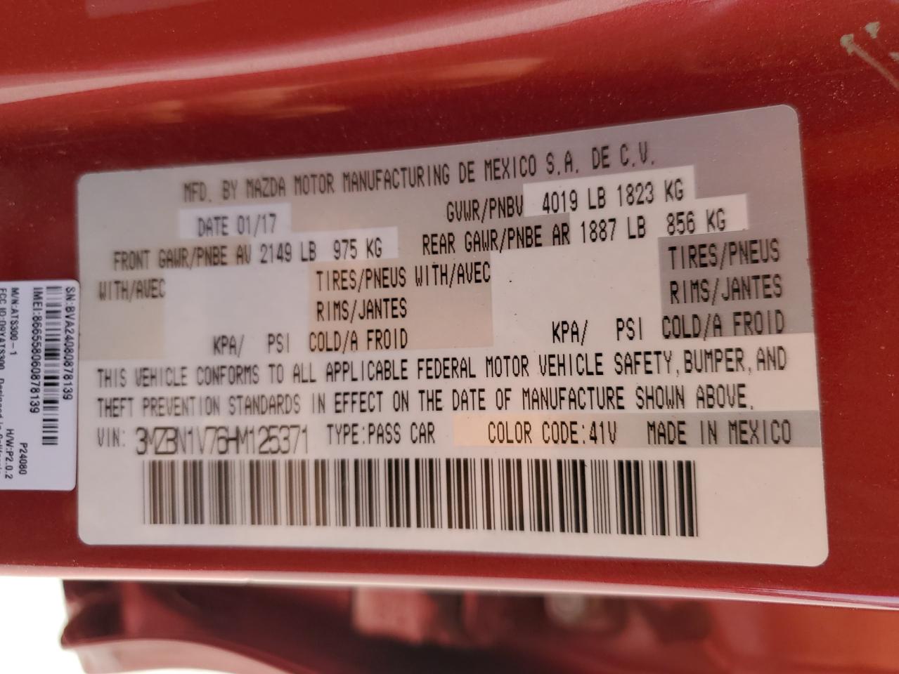 2017 Mazda 3 Touring VIN: 3MZBN1V76HM125371 Lot: 85532205