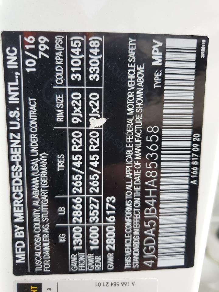 2017 Mercedes-Benz Gle 350 VIN: 4JGDA5JB4HA853658 Lot: 84399685