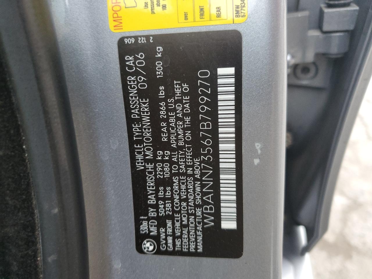 2007 BMW 530 Xit VIN: WBANN73567B799270 Lot: 89689995