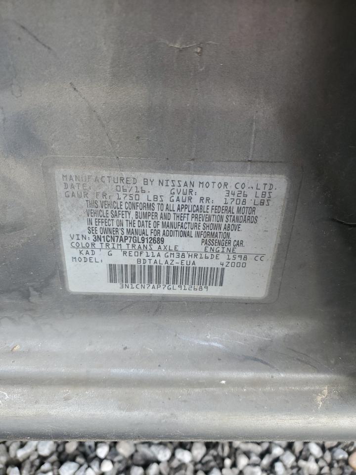 2016 Nissan Versa S VIN: 3N1CN7AP7GL912689 Lot: 85120325