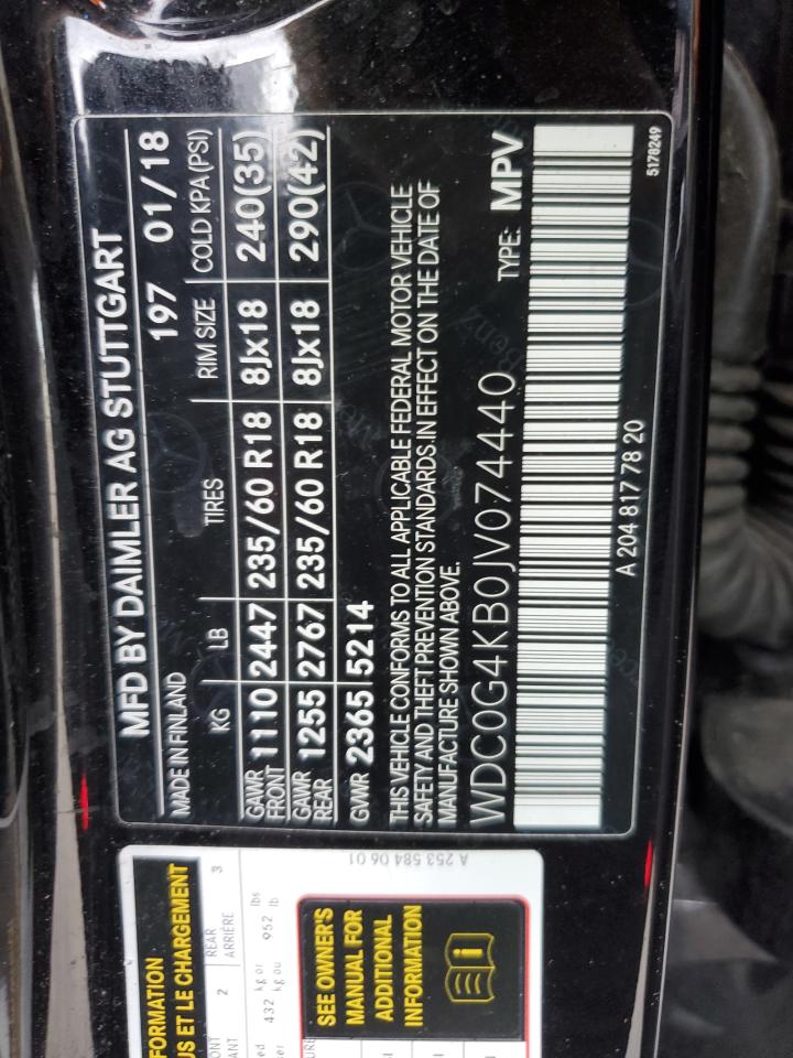 2018 Mercedes-Benz Glc 300 4Matic VIN: WDC0G4KB0JV074440 Lot: 85738265