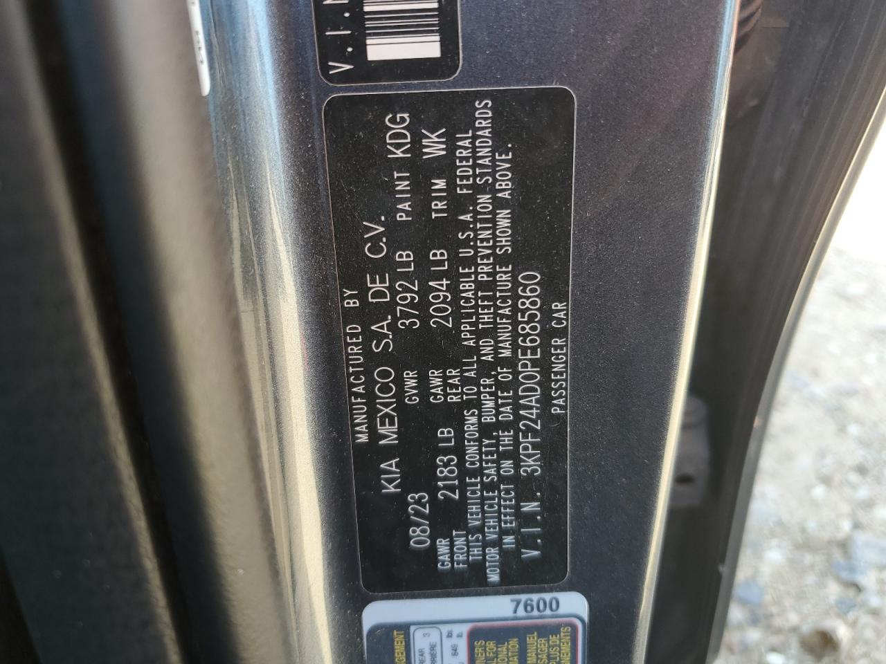 2023 Kia Forte Lx VIN: 3KPF24AD0PE685860 Lot: 87401955