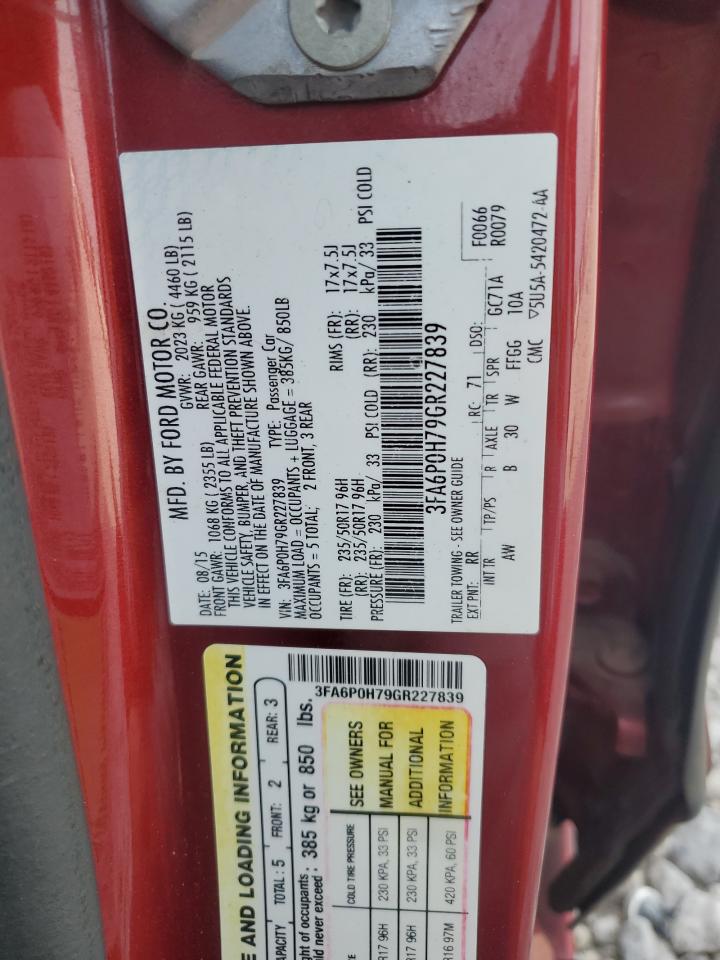 2016 Ford Fusion Se VIN: 3FA6P0H79GR227839 Lot: 84257745