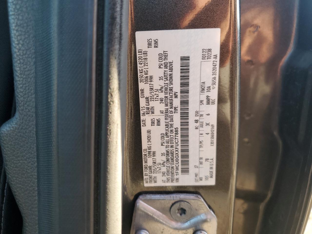 2015 Ford Escape Se VIN: 1FMCU0GXXFUC77885 Lot: 87245615