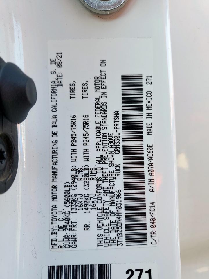 2021 Toyota Tacoma Double Cab VIN: 3TMBZ5DN4MM031966 Lot: 85128815