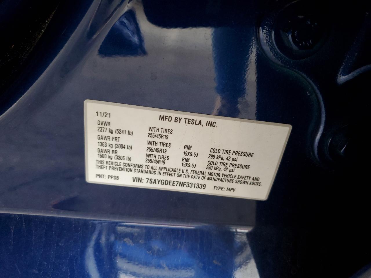 2022 Tesla Model Y VIN: 7SAYGDEE7NF331339 Lot: 85137545