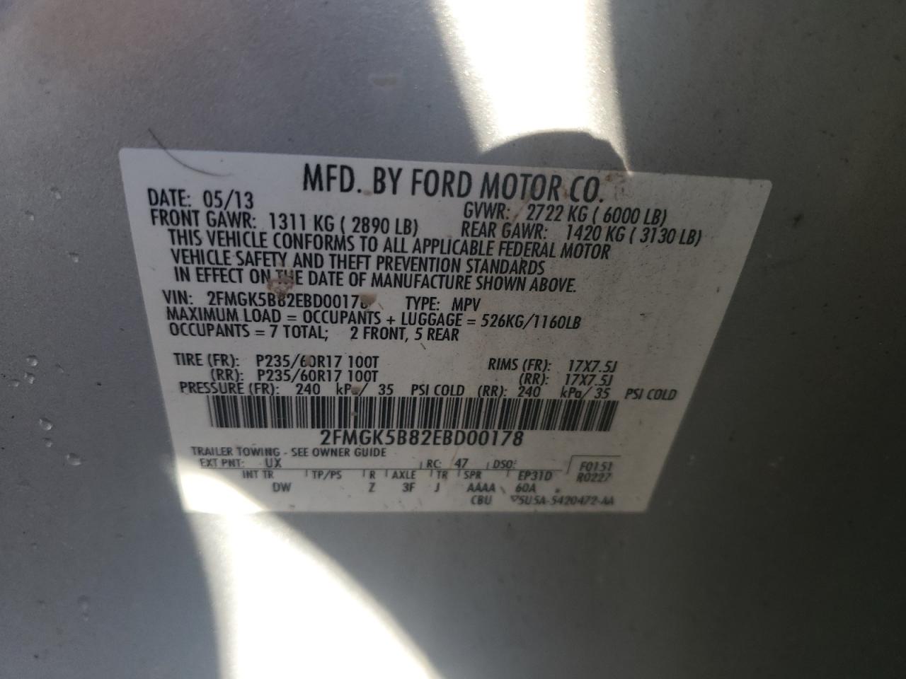 2014 Ford Flex Se VIN: 2FMGK5B82EBD00178 Lot: 86468845