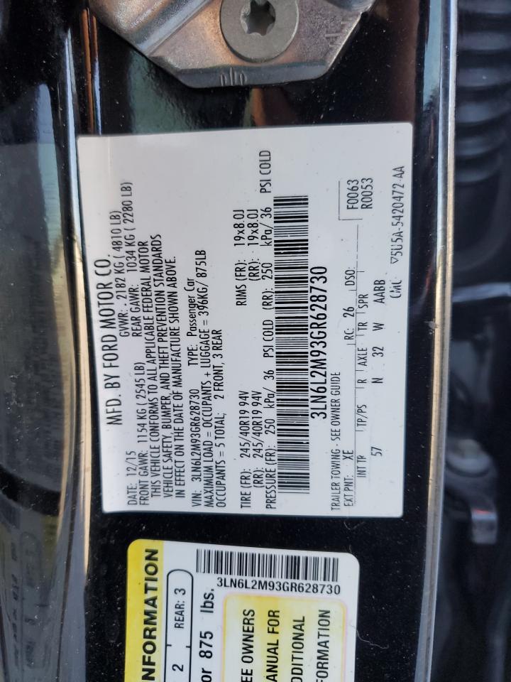 2016 Lincoln Mkz Black Label VIN: 3LN6L2M93GR628730 Lot: 85183875