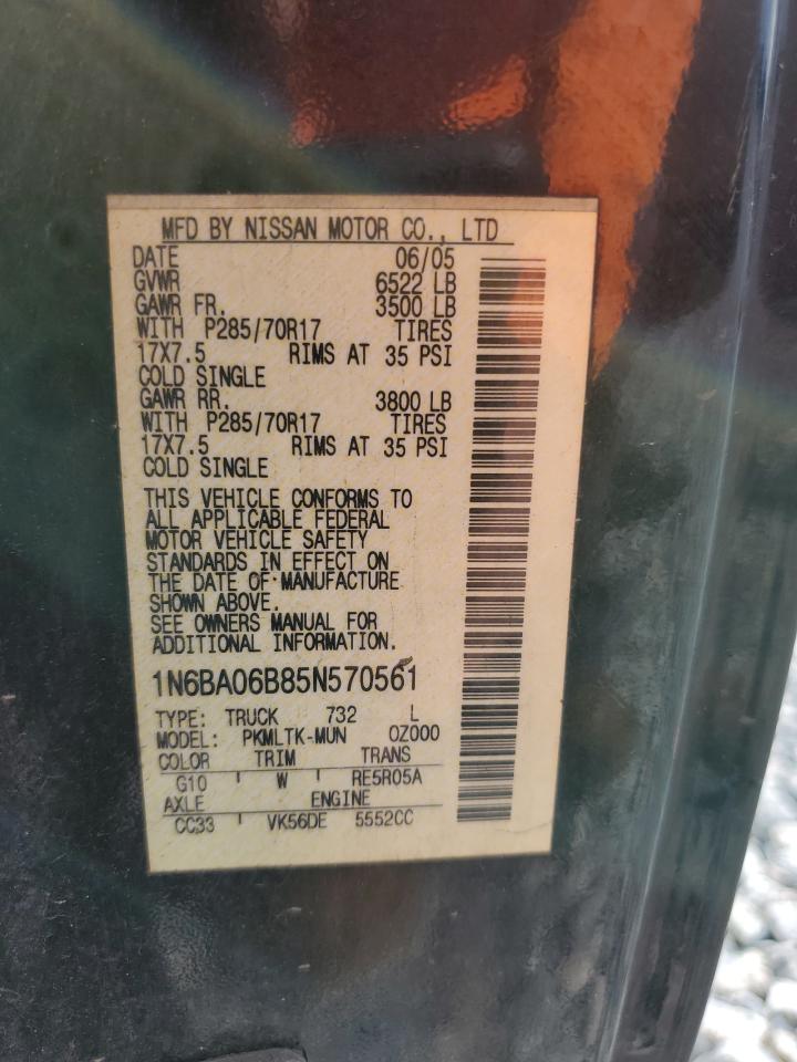 2005 Nissan Titan Xe VIN: 1N6BA06B85N570561 Lot: 84805925