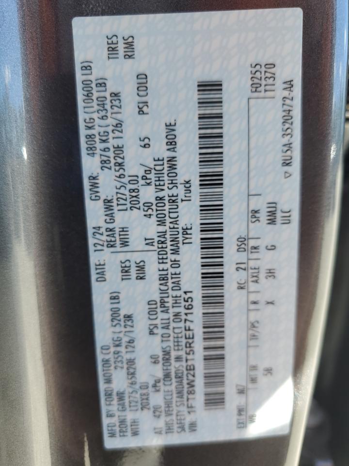 2024 Ford F250 Super Duty VIN: 1FT8W2BT5REF71651 Lot: 82415515