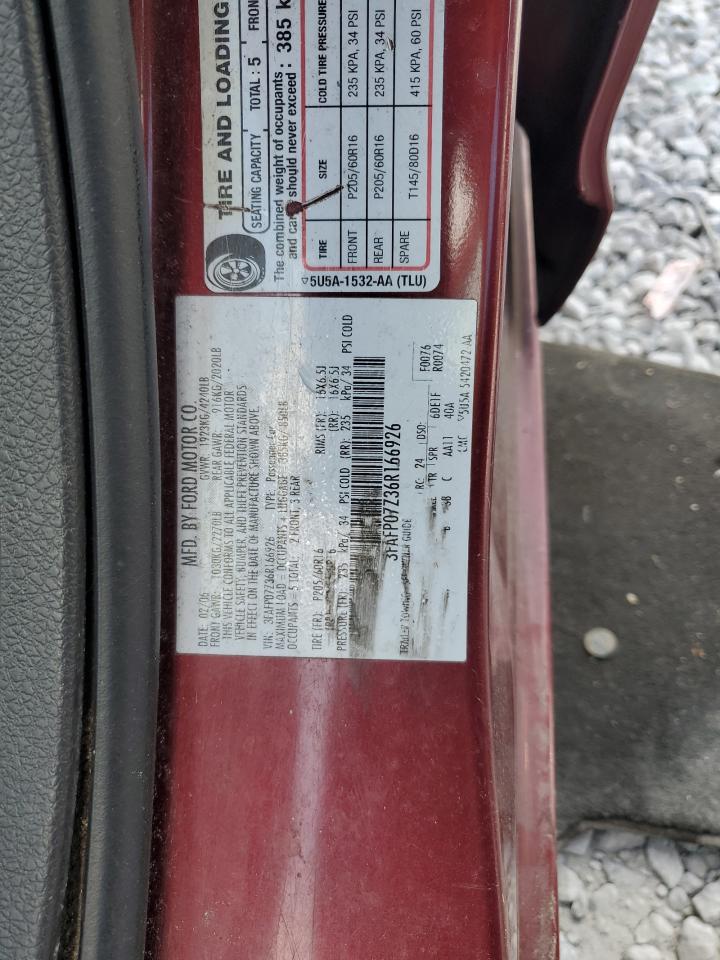 2006 Ford Fusion Se VIN: 3FAFP07Z36R166926 Lot: 89837585