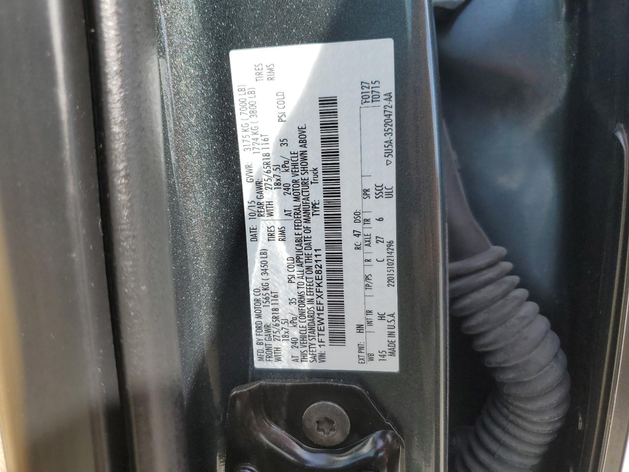 2015 Ford F150 Supercrew VIN: 1FTEW1EFXFKE82111 Lot: 81996895