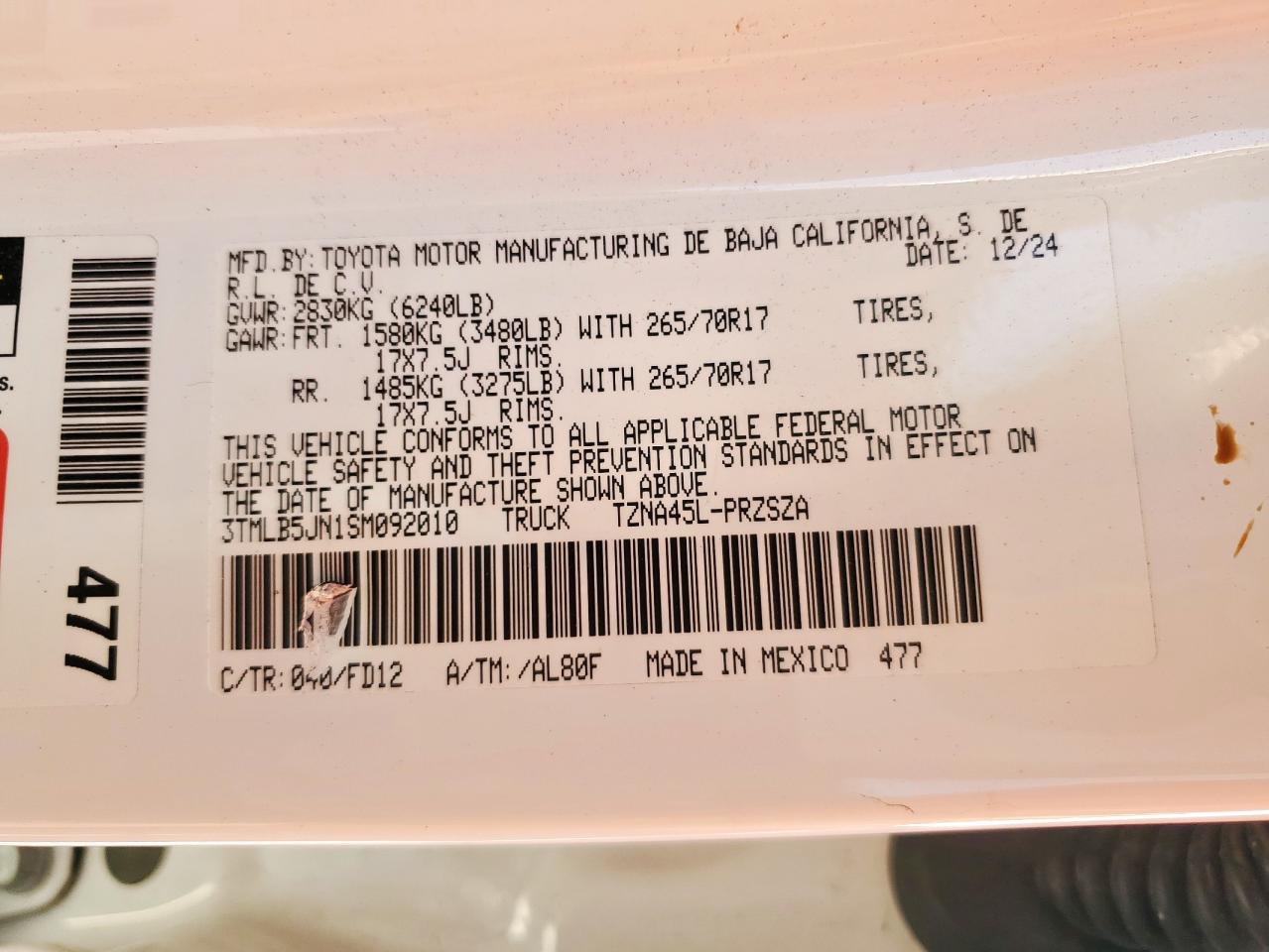2025 Toyota Tacoma Double Cab VIN: 3TMLB5JN1SM092010 Lot: 84785205