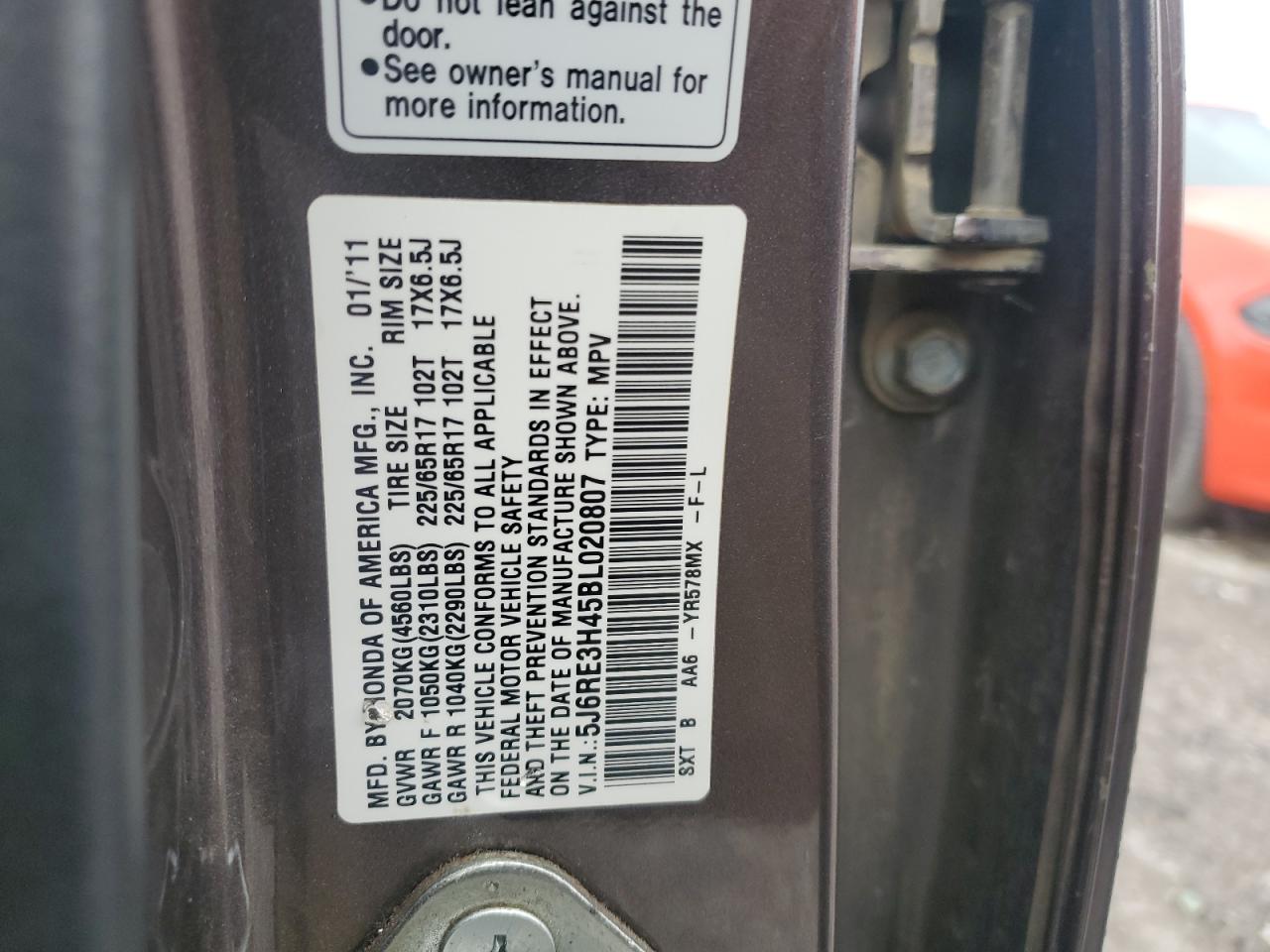 2011 Honda Cr-V Se VIN: 5J6RE3H45BL020807 Lot: 89841995