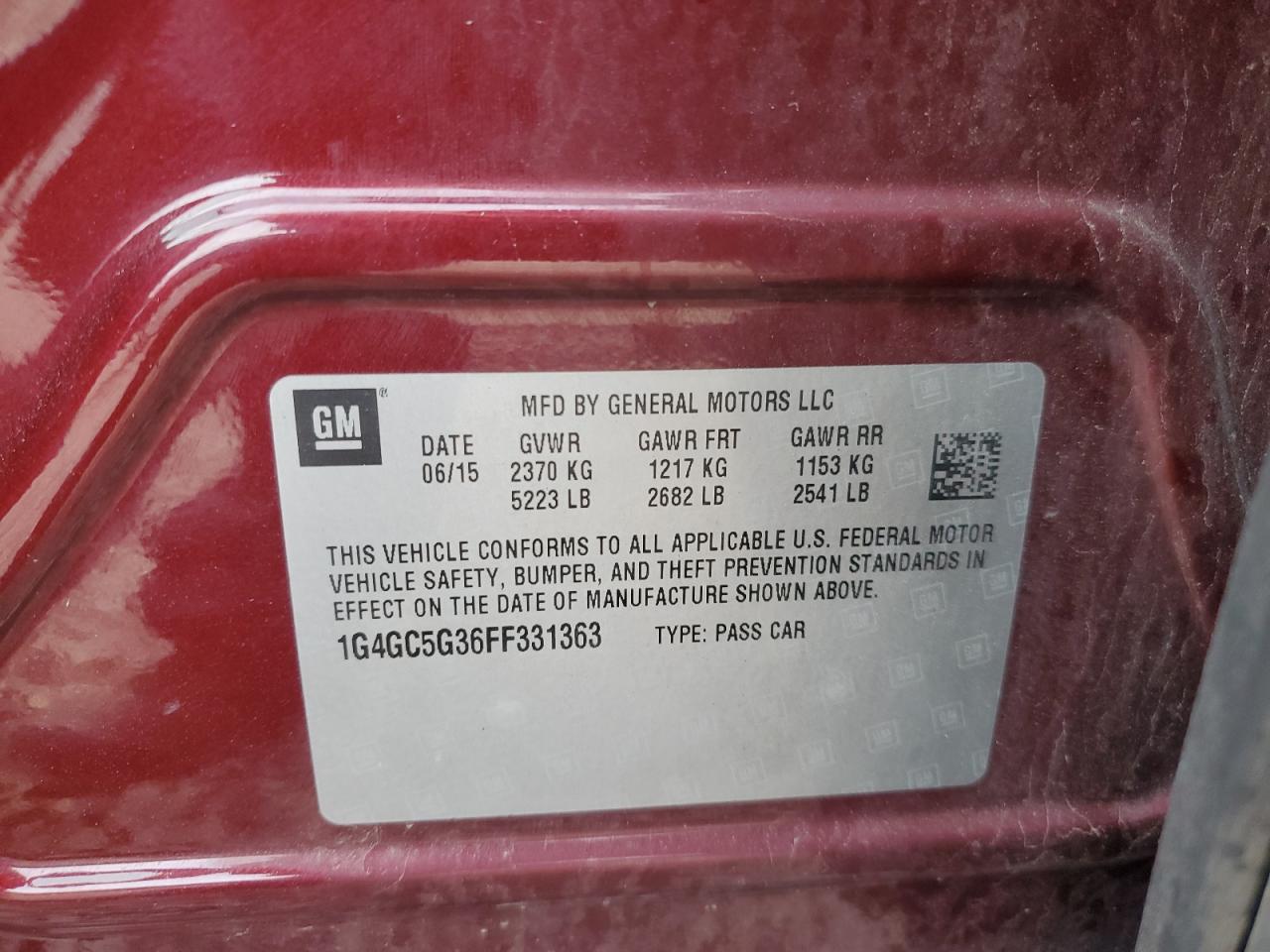 2015 Buick Lacrosse VIN: 1G4GC5G36FF331363 Lot: 84300985