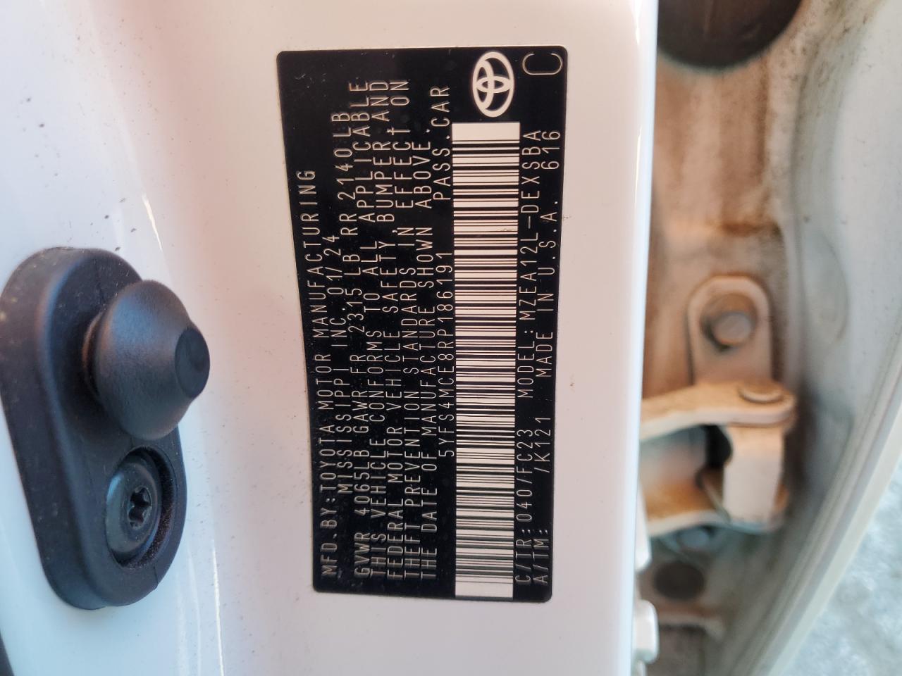 2024 Toyota Corolla Se VIN: 5YFS4MCE8RP186191 Lot: 82334575