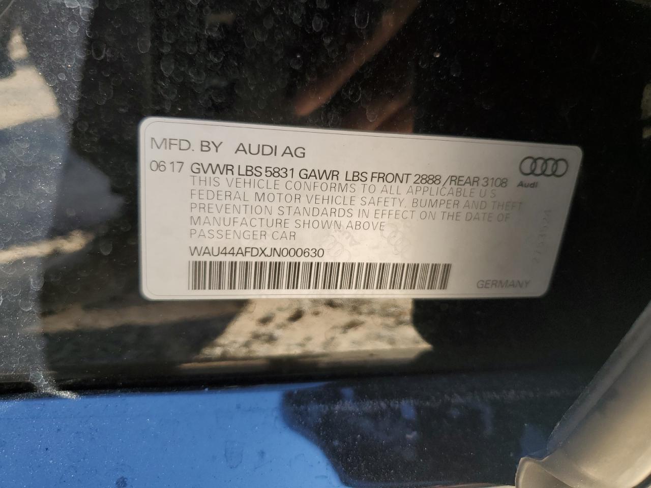 2018 Audi A8 L Quattro VIN: WAU44AFDXJN000630 Lot: 82514565