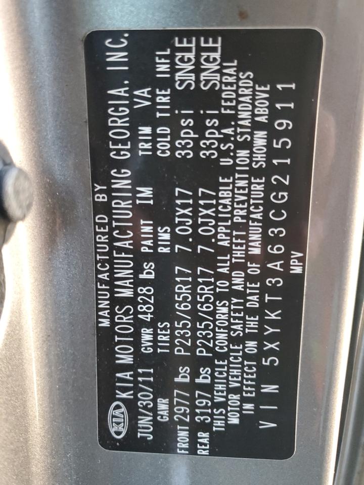 2012 Kia Sorento Base VIN: 5XYKT3A63CG215911 Lot: 82377145