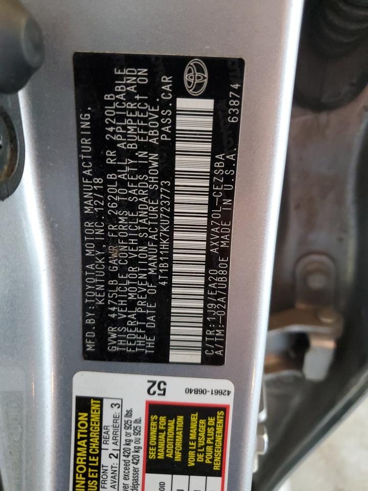 2019 Toyota Camry L VIN: 4T1B11HK7KU723773 Lot: 85573115