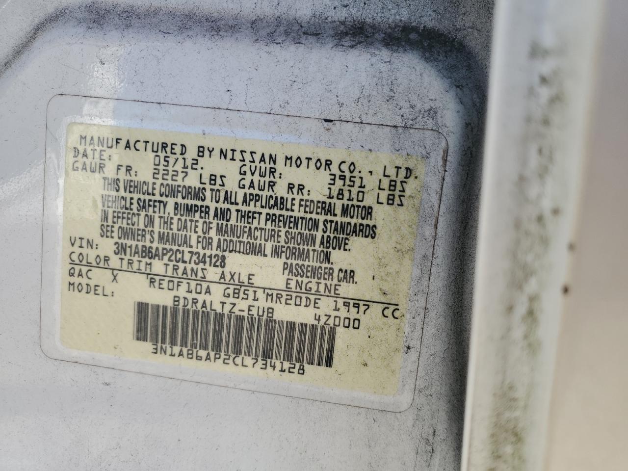 2012 Nissan Sentra 2.0 VIN: 3N1AB6AP2CL734128 Lot: 82246705