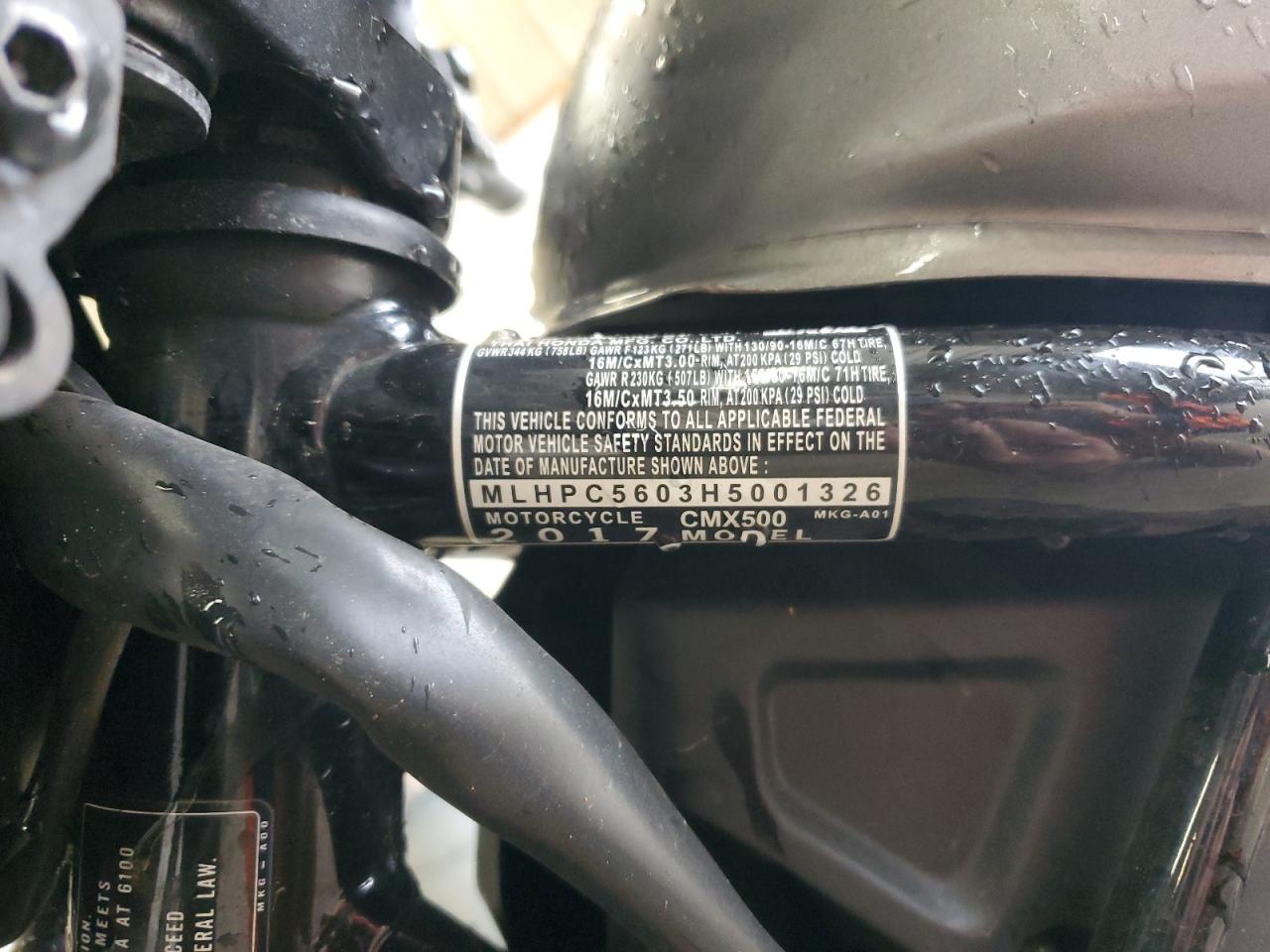 2017 Honda Cmx500 VIN: MLHPC5603H5001326 Lot: 90607515