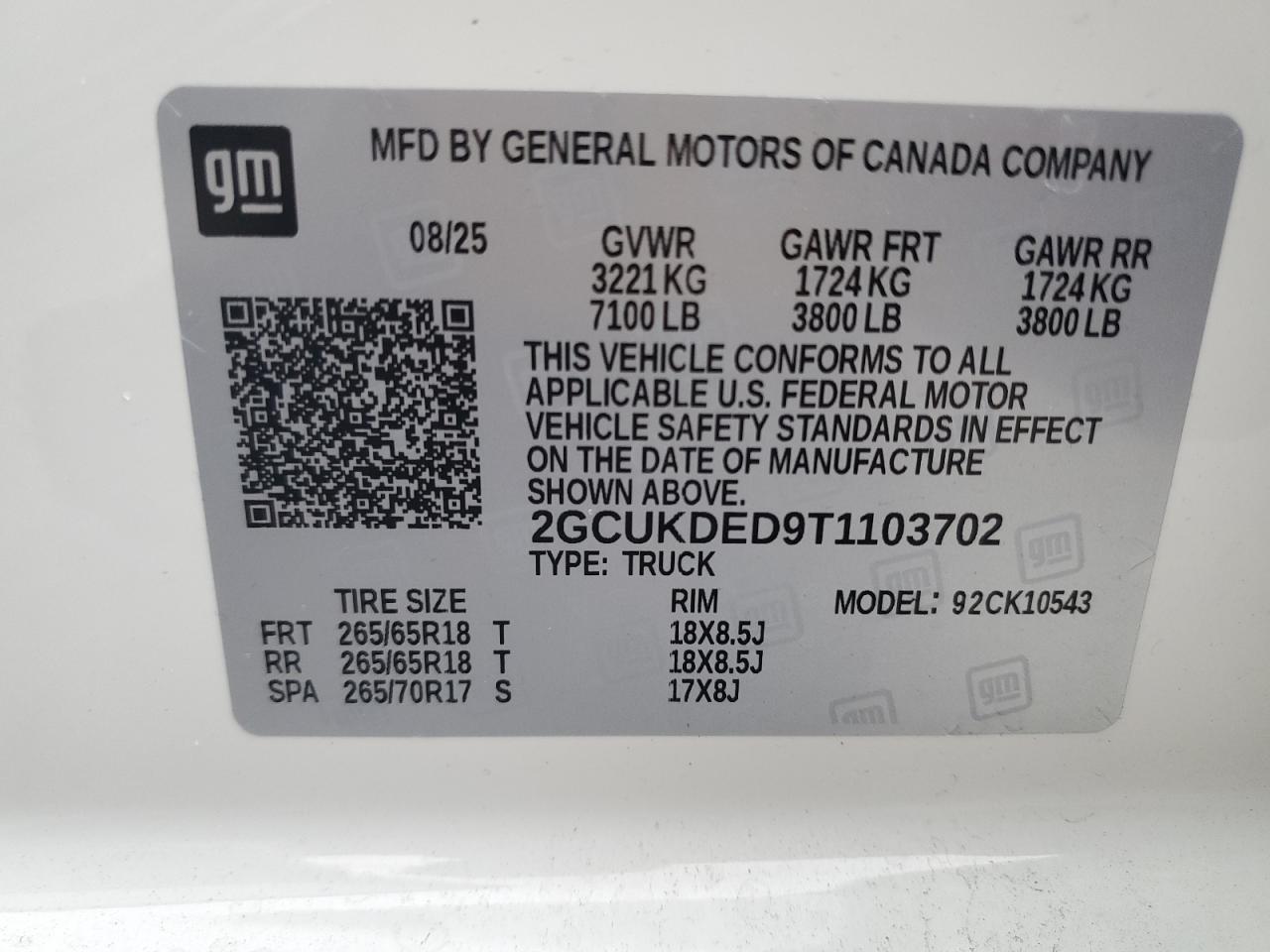 2026 Chevrolet Silverado K1500 Lt VIN: 2GCUKDED9T1103702 Lot: 82408345