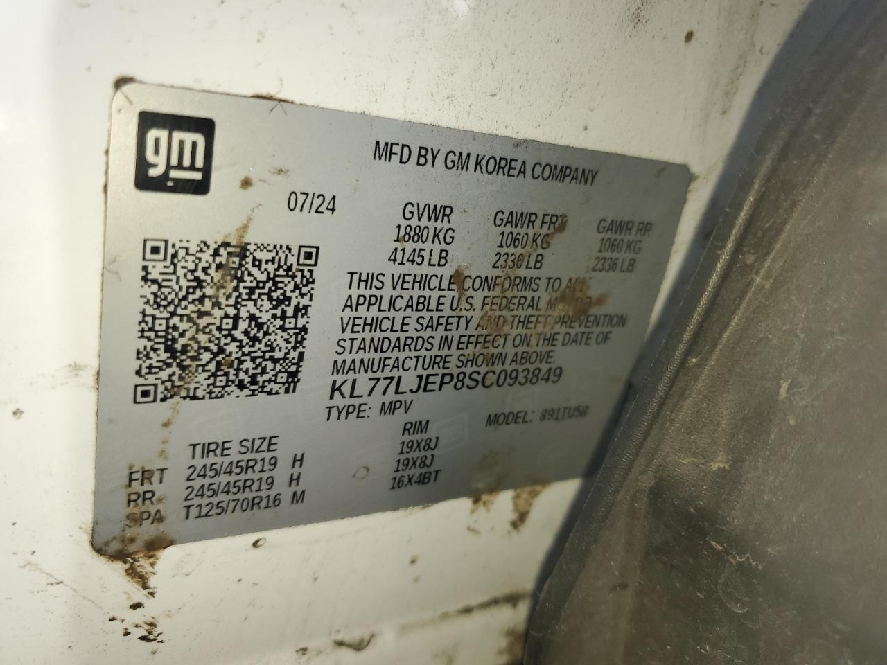 2025 Chevrolet Trax 2Rs VIN: KL77LJEP8SC093849 Lot: 87074325