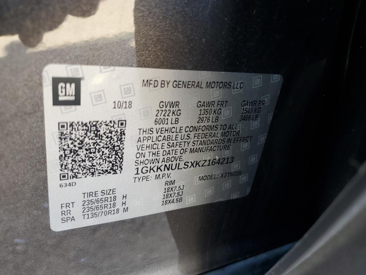 2019 GMC Acadia Slt-1 VIN: 1GKKNULSXKZ164213 Lot: 90589215