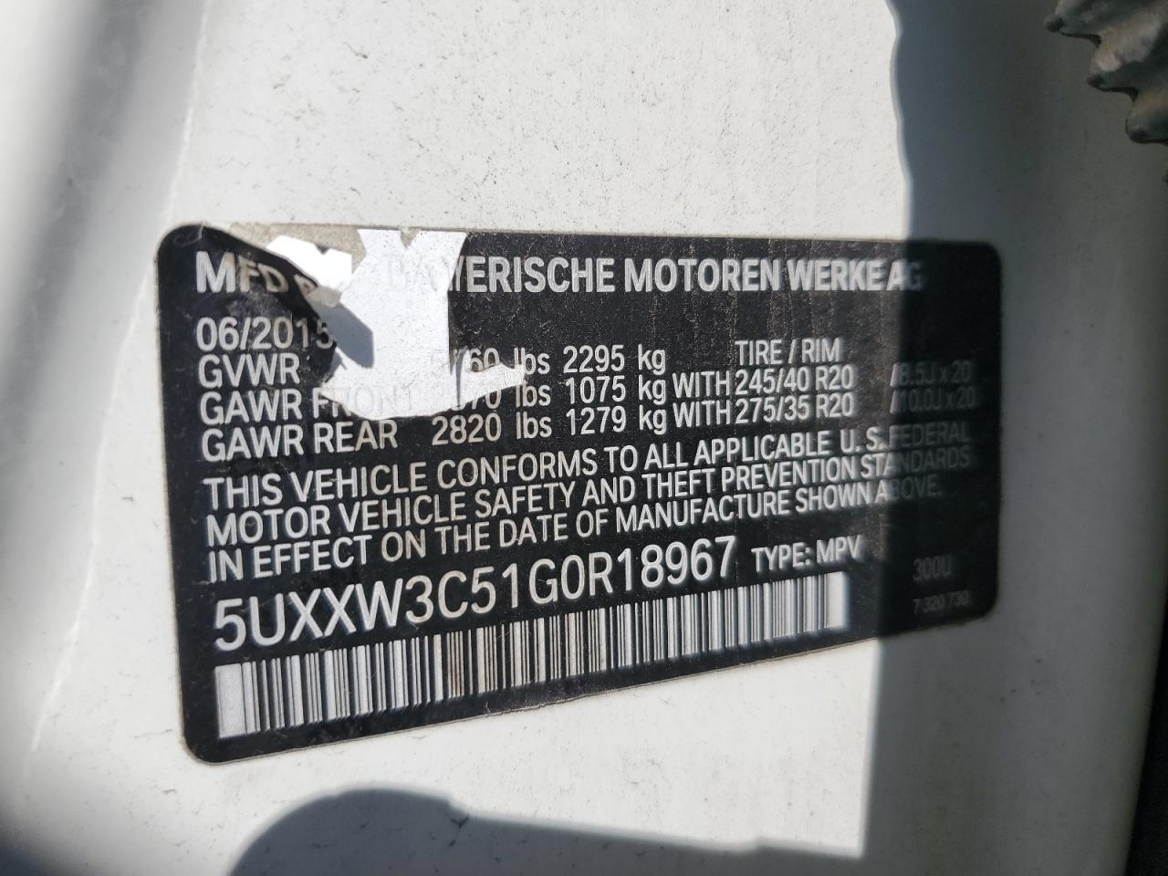 2016 BMW X4 xDrive28I VIN: 5UXXW3C51G0R18967 Lot: 82356385