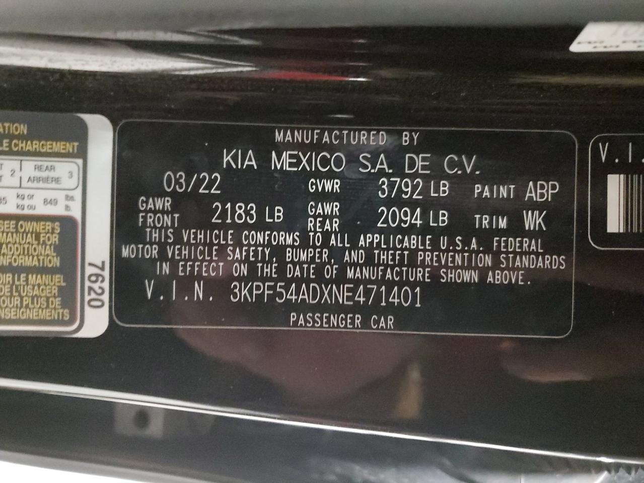 2022 Kia Forte Gt Line VIN: 3KPF54ADXNE471401 Lot: 82453145