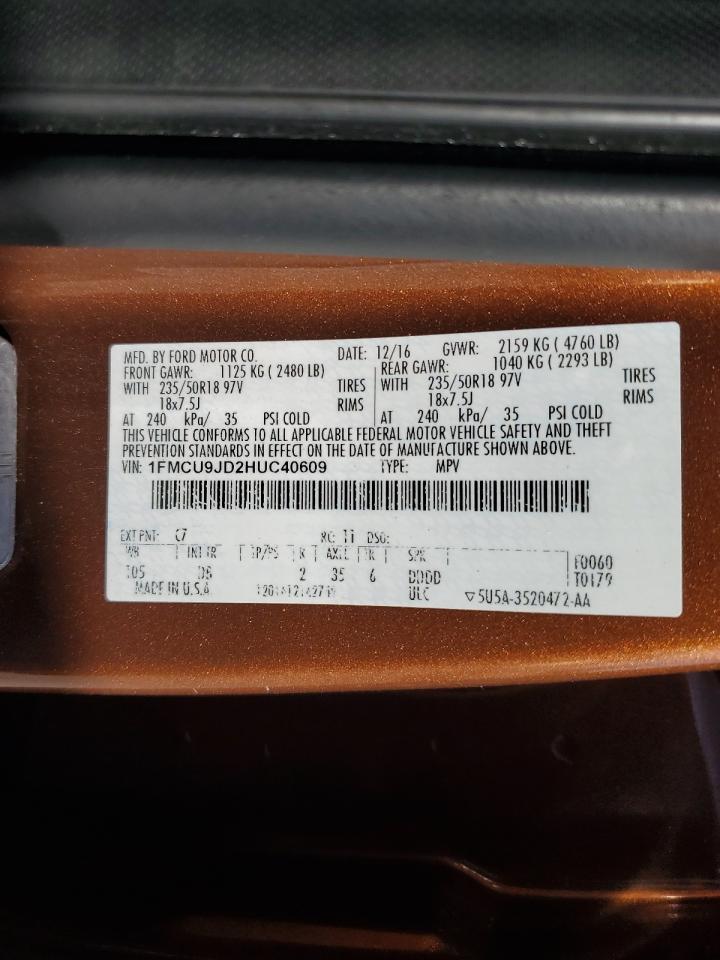 2017 Ford Escape Titanium VIN: 1FMCU9JD2HUC40609 Lot: 90046595