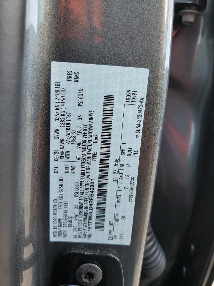 2024 Ford F150 Xlt VIN: 1FTFW3LD4RFB42001 Lot: 89628175