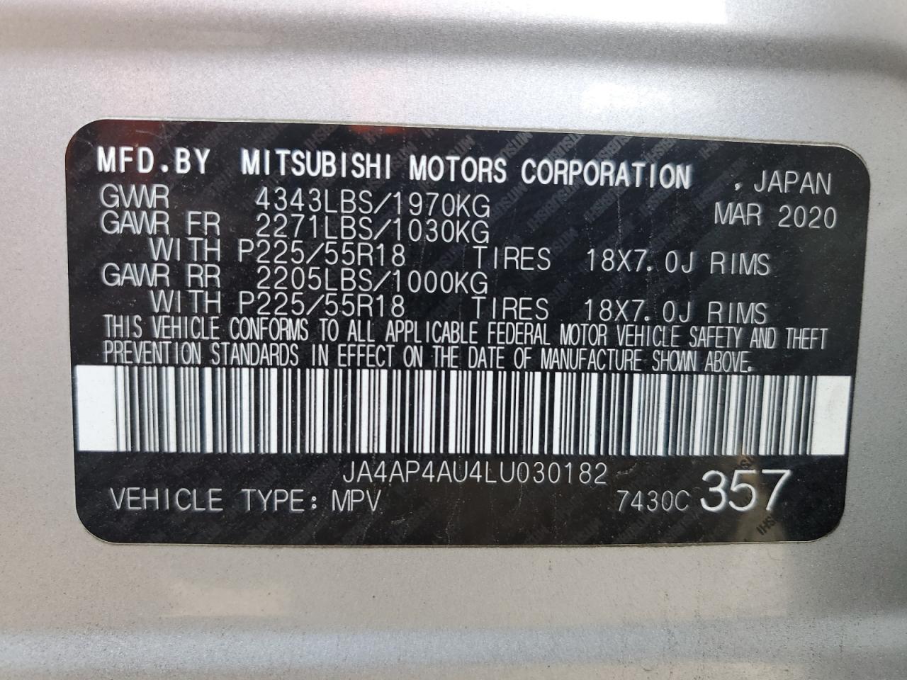 2020 Mitsubishi Outlander Sport Se VIN: JA4AP4AU4LU030182 Lot: 81996905