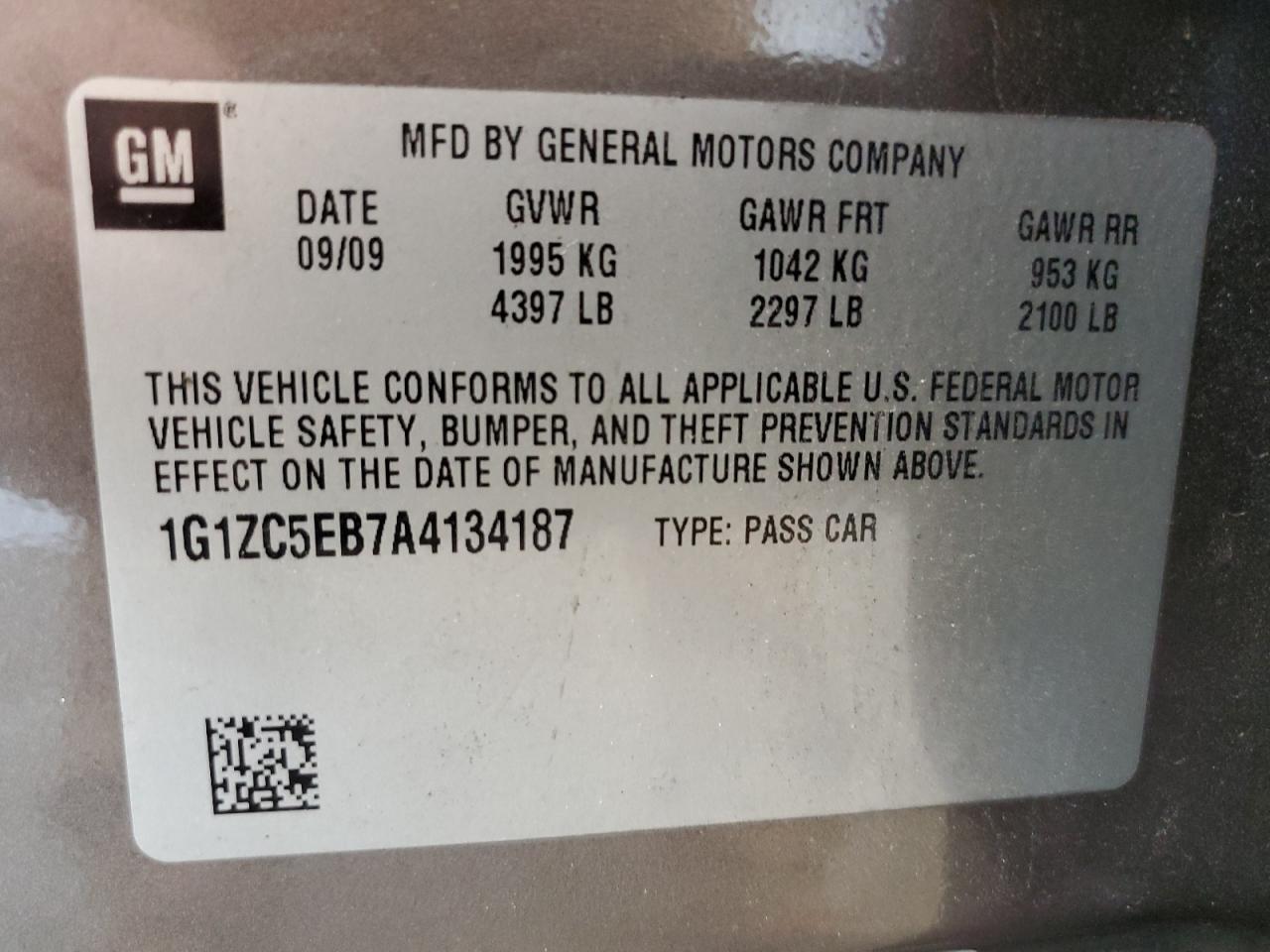 2010 Chevrolet Malibu 1Lt VIN: 1G1ZC5EB7A4134187 Lot: 86226665