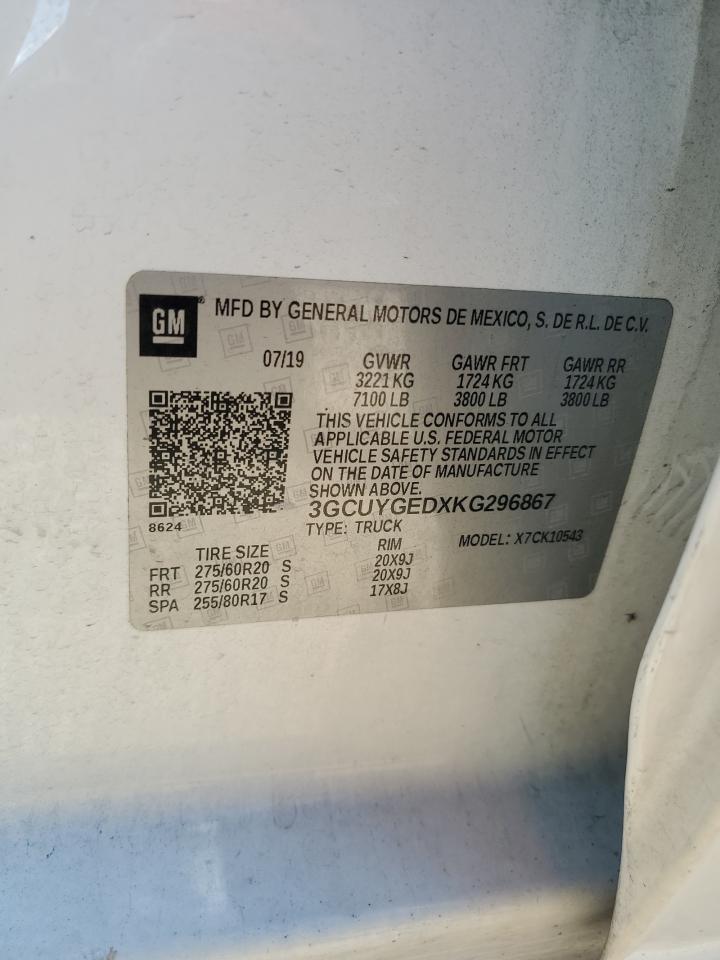 2019 Chevrolet Silverado K1500 Ltz VIN: 3GCUYGEDXKG296867 Lot: 82195635