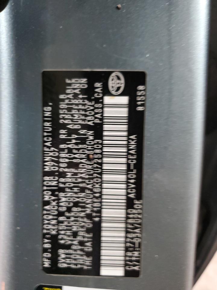 2007 Toyota Camry Ce VIN: 4T1BE46K07U725803 Lot: 86119885