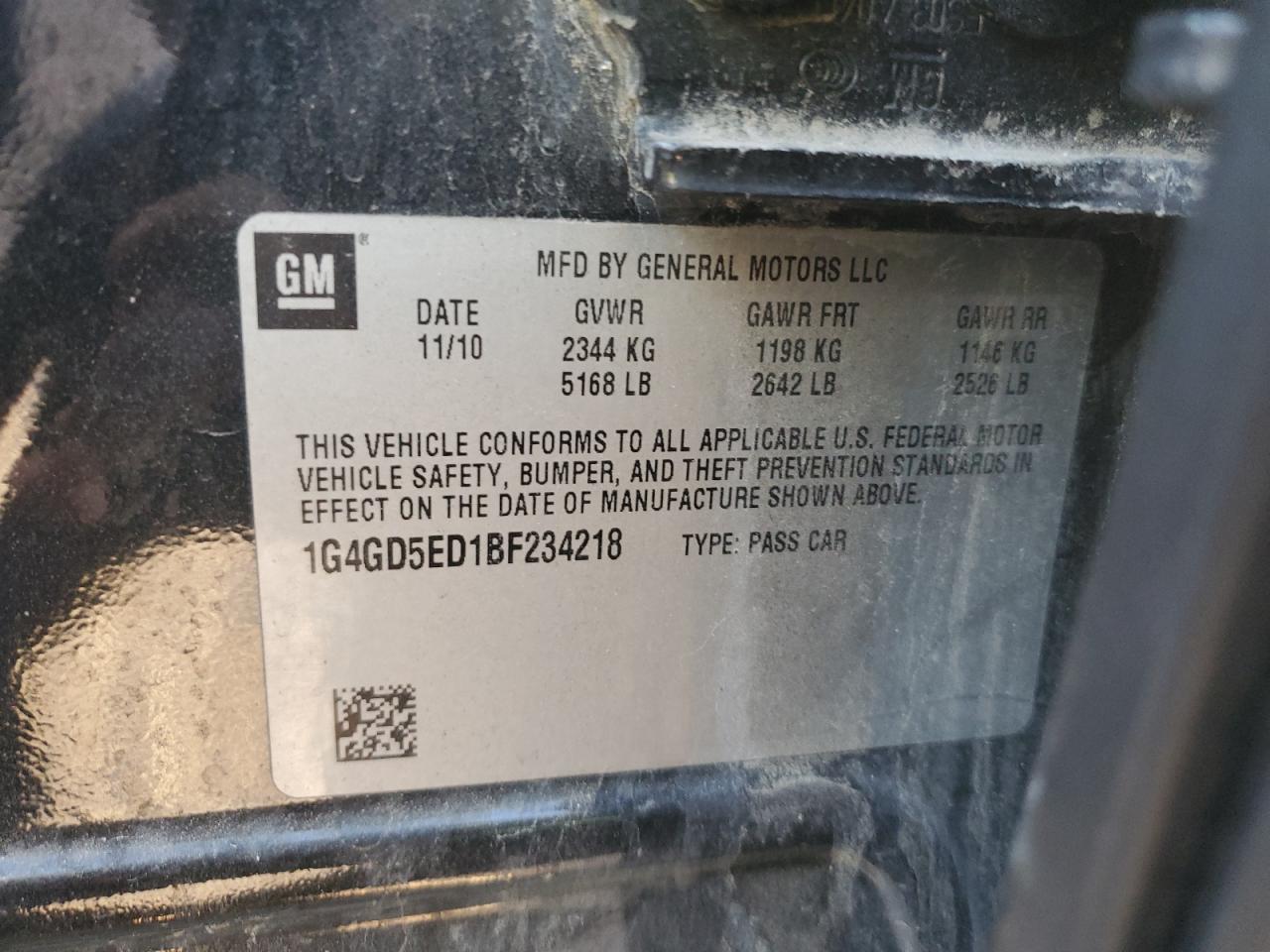 2011 Buick Lacrosse Cxl VIN: 1G4GD5ED1BF234218 Lot: 93333055